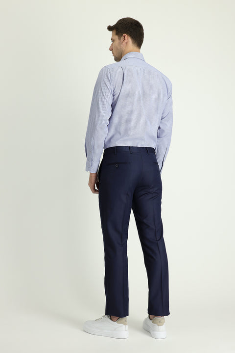Koyu Lacivert 4 Drop Relaxed Fit Rahat Kesim Klasik Desenli Kumaş Pantolon