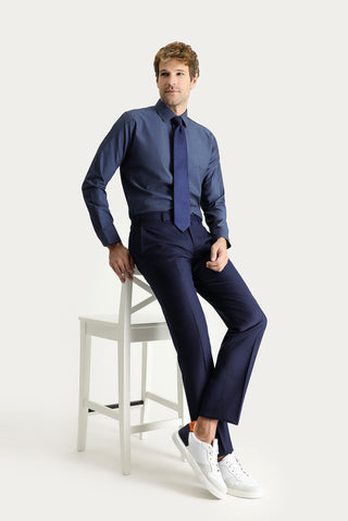  Koyu Lacivert 7 Drop Slim Fit Dar Kesim Klasik Kumaş Pantolon