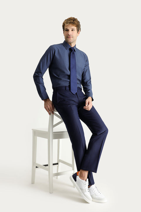 Dark Navy 4 Drop Relaxed Fit Classic Fabric Trousers