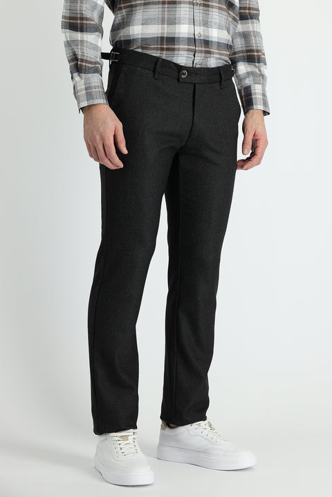 Dark Gray 7 Drop Slim Fit Narrow Cut Lycra Classic Eyelet Fabric Trousers
