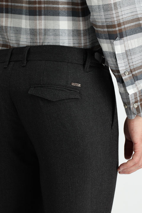 Dark Gray 7 Drop Slim Fit Narrow Cut Lycra Classic Eyelet Fabric Trousers