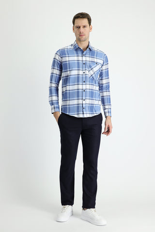  Koyu Lacivert 7 Drop Slim Fit Dar Kesim Likralı Klasik Kuşgözü Kumaş Pantolon