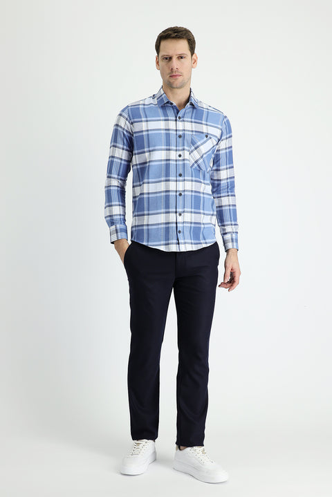 Koyu Lacivert 7 Drop Slim Fit Dar Kesim Likralı Klasik Kuşgözü Kumaş Pantolon