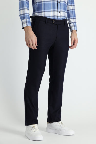  Koyu Lacivert Slim Fit Dar Kesim Likralı Klasik Kuşgözü Kumaş Pantolon