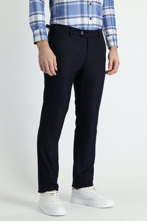 Koyu Lacivert 7 Drop Slim Fit Dar Kesim Likralı Klasik Kuşgözü Kumaş Pantolon