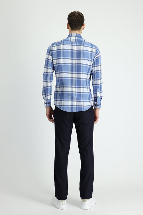 Koyu Lacivert 7 Drop Slim Fit Dar Kesim Likralı Klasik Kuşgözü Kumaş Pantolon