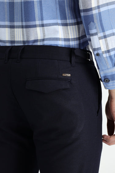  Koyu Lacivert Slim Fit Dar Kesim Likralı Klasik Kuşgözü Kumaş Pantolon