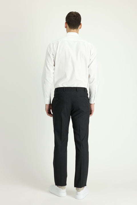 Koyu Antrasit 7 Drop Slim Fit Dar Kesim Yünlü Klasik Kumaş Pantolon
