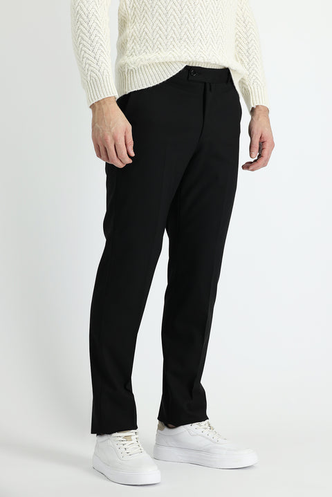 Siyah 4 Drop Relaxed Fit Rahat Kesim Yünlü Klasik Kumaş Pantolon