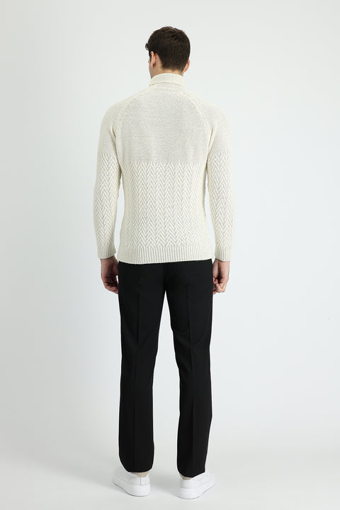 Siyah 7 Drop Slim Fit Dar Kesim Yünlü Klasik Kumaş Pantolon