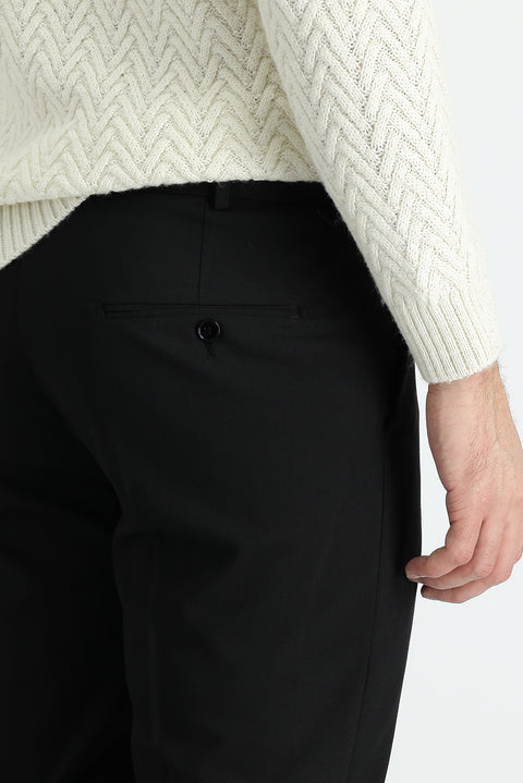 Siyah 7 Drop Slim Fit Dar Kesim Yünlü Klasik Kumaş Pantolon