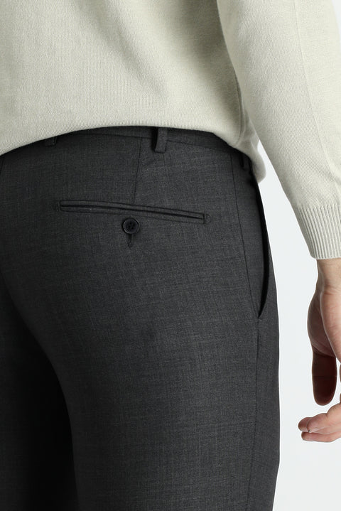 Orta Antrasit 7 Drop Slim Fit Dar Kesim Yünlü Klasik Kumaş Pantolon