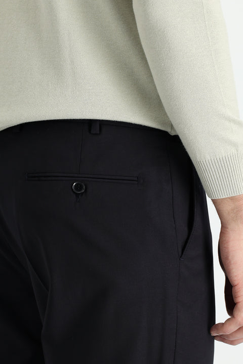 Siyah Lacivert 4 Drop Relaxed Fit Rahat Kesim Yünlü Klasik Kumaş Pantolon