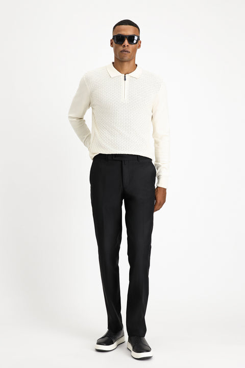 Siyah 4 Drop Relaxed Fit Rahat Kesim Yünlü Klasik Kumaş Pantolon