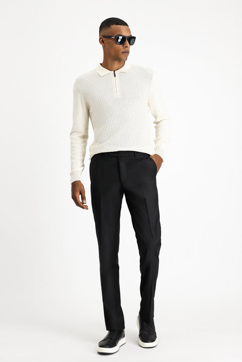 Siyah 7 Drop Slim Fit Dar Kesim Yünlü Klasik Kumaş Pantolon