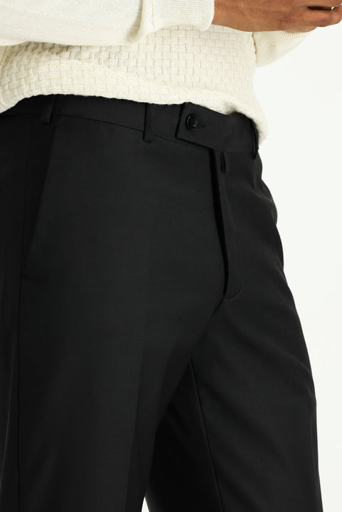Siyah 7 Drop Slim Fit Dar Kesim Yünlü Klasik Kumaş Pantolon