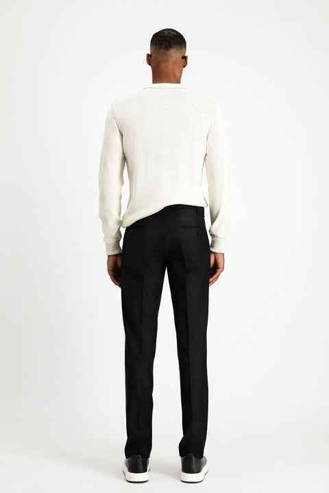 Siyah 7 Drop Slim Fit Dar Kesim Yünlü Klasik Kumaş Pantolon
