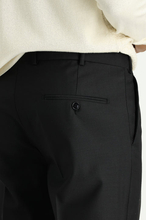 Siyah 7 Drop Slim Fit Dar Kesim Yünlü Klasik Kumaş Pantolon