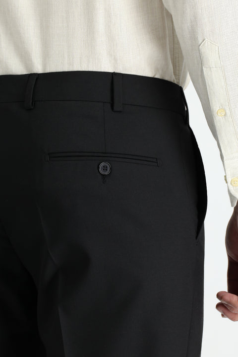 Siyah 4 Drop Relaxed Fit Rahat Kesim Yünlü Klasik Kumaş Pantolon