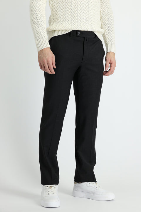 Koyu Antrasit 7 Drop Slim Fit Dar Kesim Yünlü Klasik Kumaş Pantolon