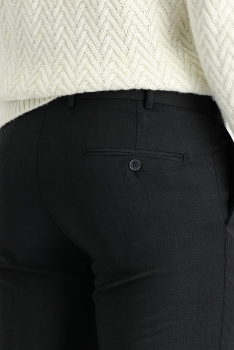 Koyu Antrasit 7 Drop Slim Fit Dar Kesim Yünlü Klasik Kumaş Pantolon