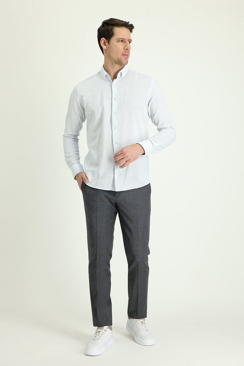 Koyu Antrasit 7 Drop Slim Fit Dar Kesim Yünlü Klasik Kumaş Pantolon