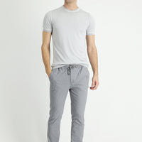 Medium Grey 7 Drop Slim Fit Narrow Cut Elastic Waist Drawstring Striped Lycra Classic Fabric Trousers