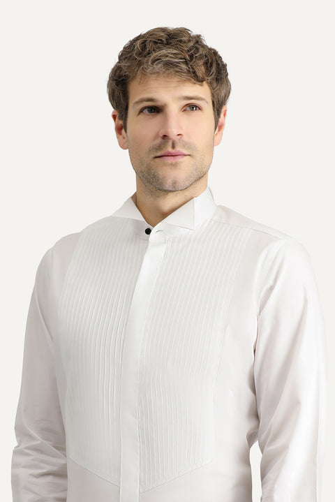 Beyaz Ata Yaka Slim Fit Dar Kesim Pamuk Gömlek