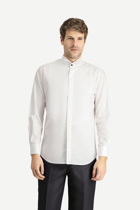 Beyaz Ata Yaka Slim Fit Dar Kesim Pamuk Gömlek