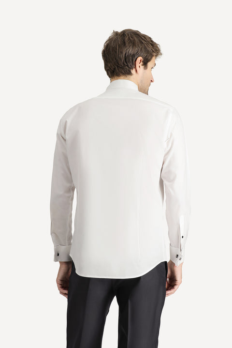 Beyaz Ata Yaka Slim Fit Dar Kesim Pamuk Gömlek