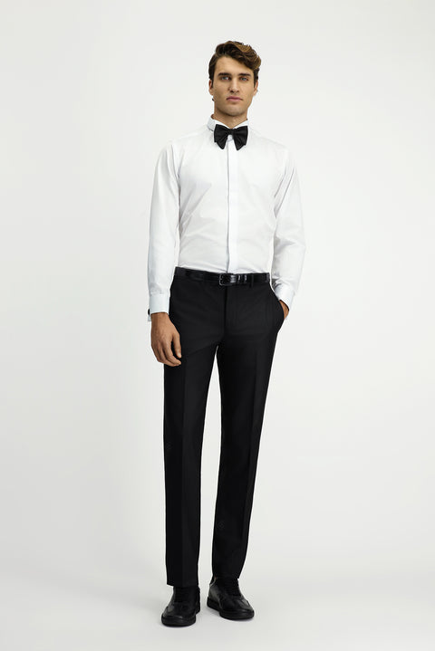 Beyaz Ata Yaka Slim Fit Dar Kesim Pamuk Gömlek