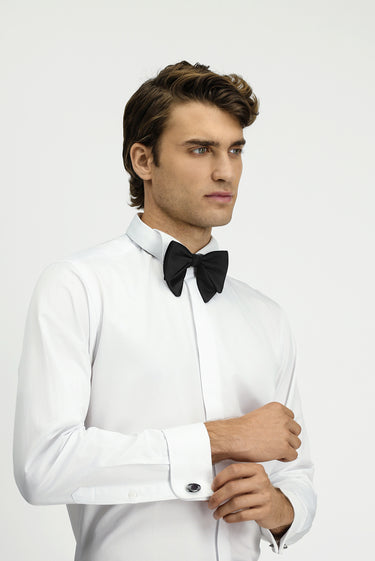  Beyaz Ata Yaka Slim Fit Dar Kesim Pamuk Gömlek