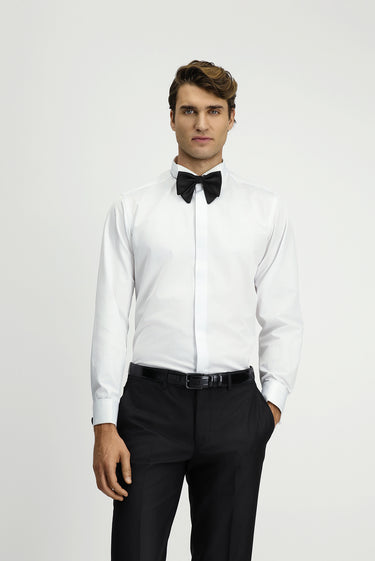  Beyaz Ata Yaka Slim Fit Dar Kesim Pamuk Gömlek