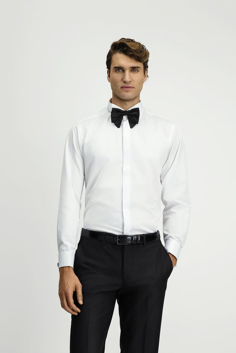 Beyaz Ata Yaka Slim Fit Dar Kesim Pamuk Gömlek