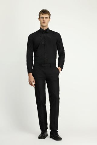  Siyah Ata Yaka Slim Fit Dar Kesim Taşlı Pamuklu Kolay Ütülenebilir Gömlek