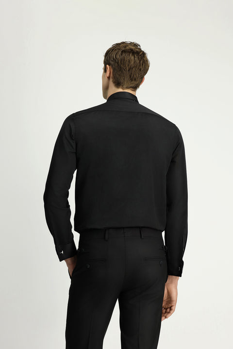 Siyah Ata Yaka Slim Fit Dar Kesim Taşlı Pamuklu Kolay Ütülenebilir Gömlek