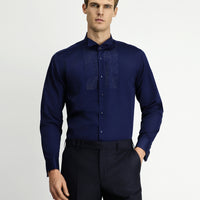 Koyu Lacivert Ata Yaka Slim Fit Dar Kesim Taşlı Pamuklu Kolay Ütülenebilir Gömlek
