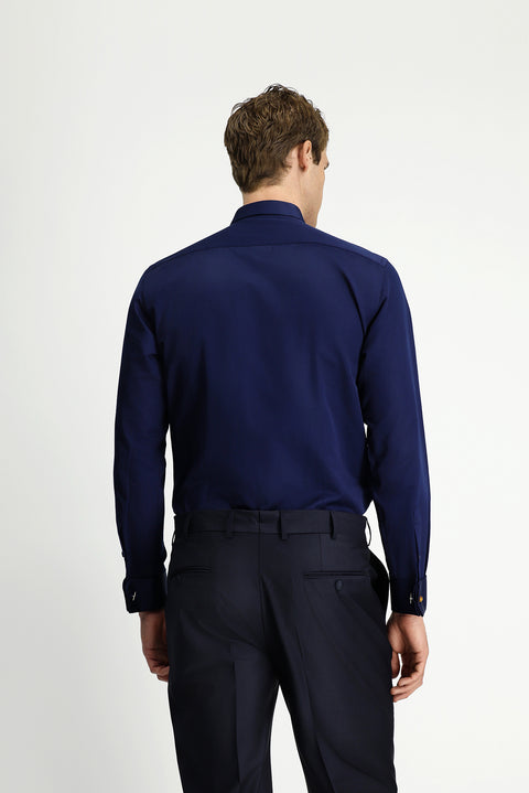 Koyu Lacivert Ata Yaka Slim Fit Dar Kesim Taşlı Pamuklu Kolay Ütülenebilir Gömlek