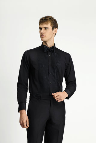  Siyah Ata Yaka Desenli Slim Fit Dar Kesim Pamuklu Kolay Ütülenebilir Gömlek