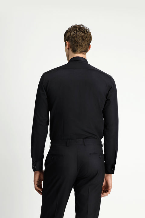 Siyah Ata Yaka Desenli Slim Fit Dar Kesim Pamuklu Kolay Ütülenebilir Gömlek