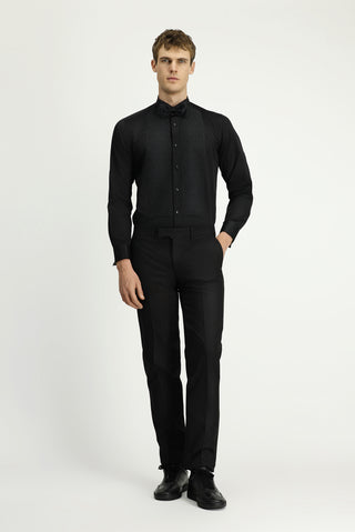  Siyah Ata Yaka Slim Fit Dar Kesim Desenli Saten Pamuklu Kolay Ütülenebilir Gömlek