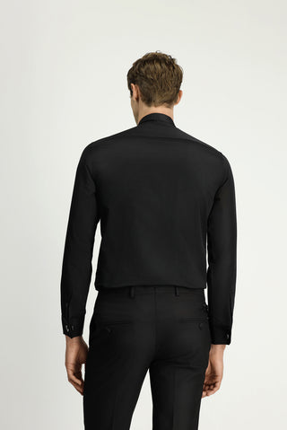  Siyah Ata Yaka Slim Fit Dar Kesim Desenli Saten Pamuklu Kolay Ütülenebilir Gömlek
