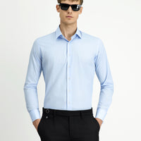 Açık Mavi Uzun Kol Slim Fit Dar Kesim Klasik Manşetli Pamuk Gömlek