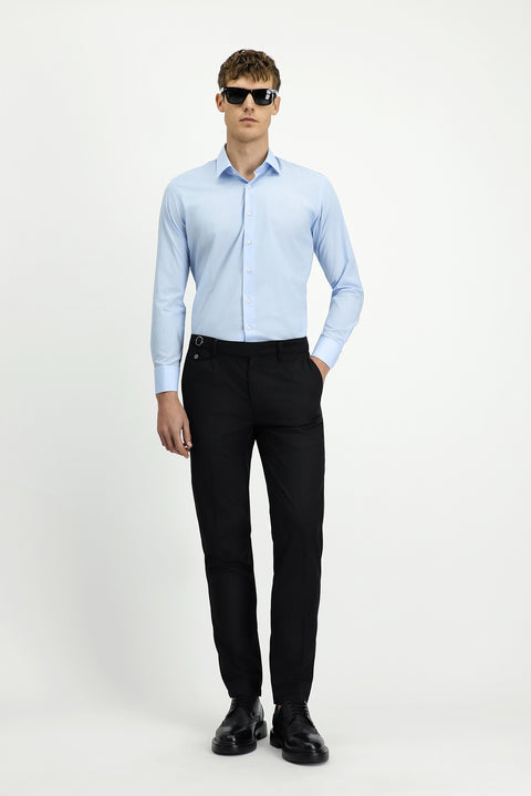 Açık Mavi Uzun Kol Slim Fit Dar Kesim Klasik Manşetli Pamuk Gömlek