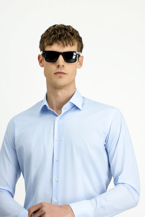 Açık Mavi Uzun Kol Slim Fit Dar Kesim Klasik Manşetli Pamuk Gömlek