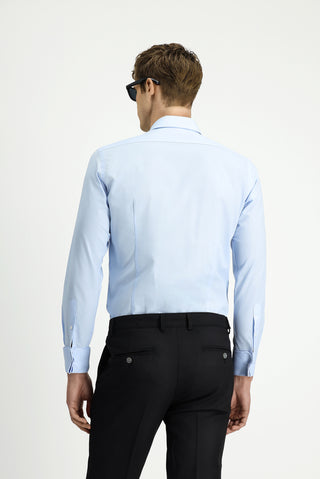  Açık Mavi Uzun Kol Slim Fit Dar Kesim Klasik Manşetli Pamuk Gömlek