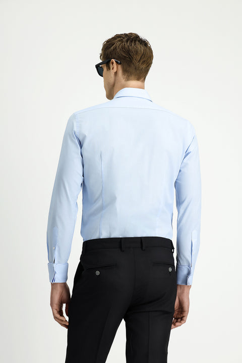 Açık Mavi Uzun Kol Slim Fit Dar Kesim Klasik Manşetli Pamuk Gömlek