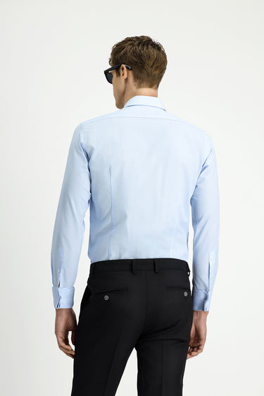  Açık Mavi Uzun Kol Slim Fit Dar Kesim Klasik Manşetli Pamuk Gömlek