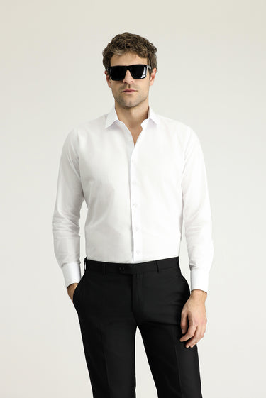  Beyaz Uzun Kol Slim Fit Dar Kesim Klasik Manşetli Pamuk Gömlek