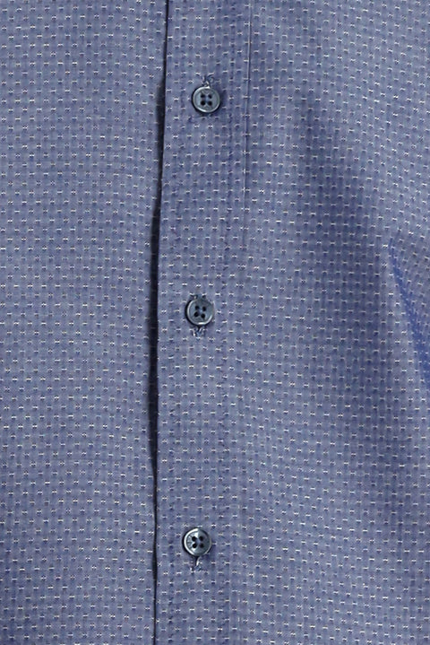 Koyu Lacivert Uzun Kol Slim Fit Dar Kesim Klasik Desenli Pamuk Gömlek
